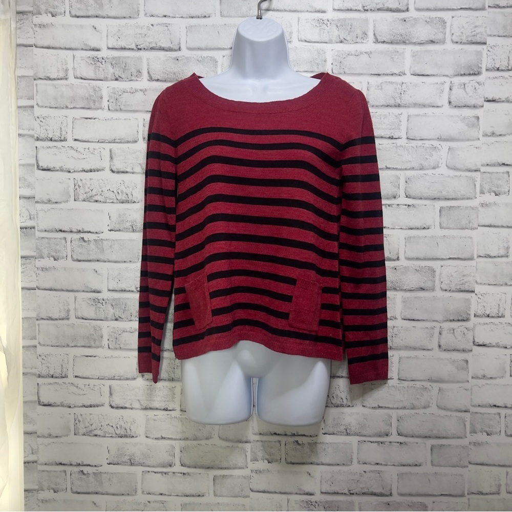 TU Stripped Small Puff Sleeve 2 Square Pockets Sweater 8